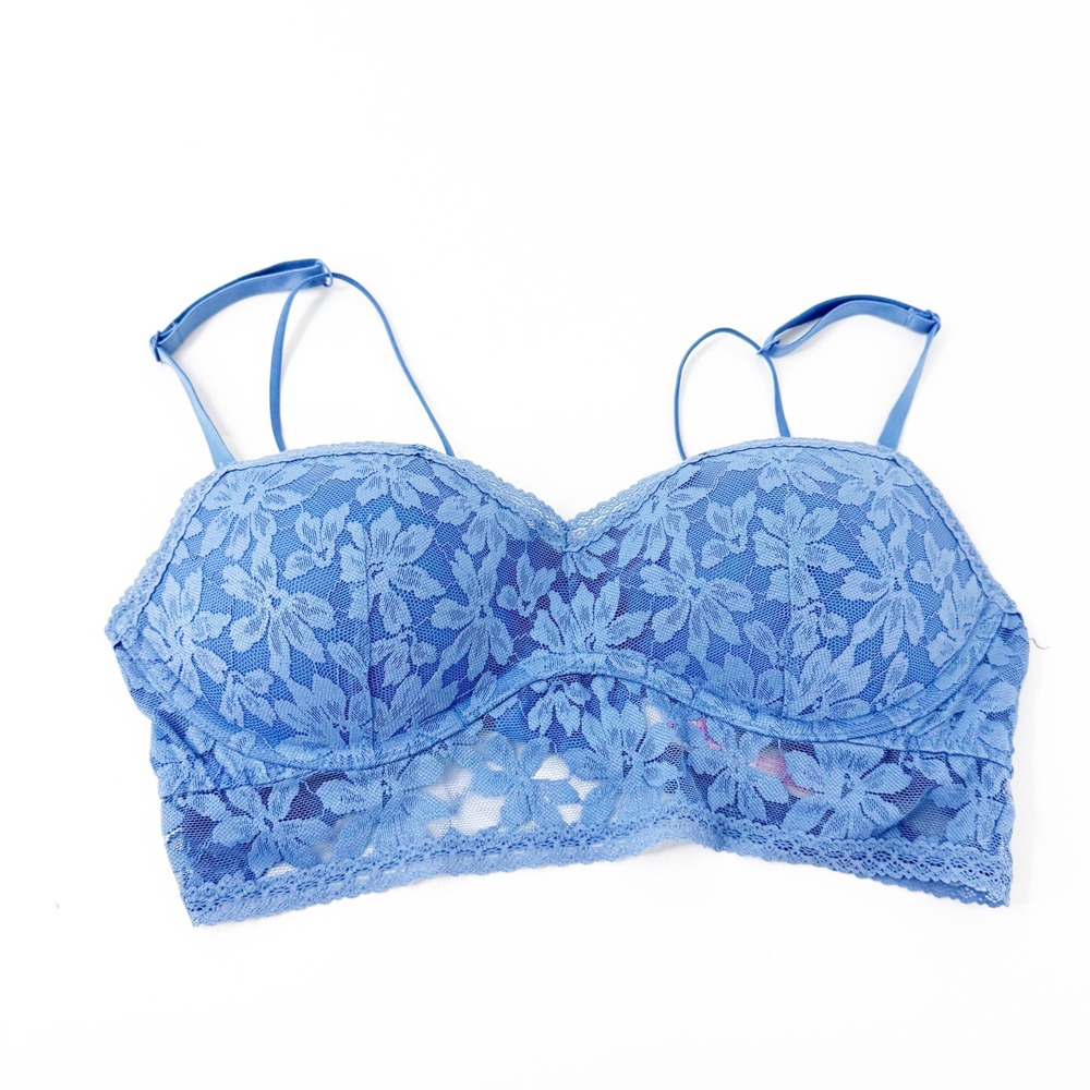 Victoria's Secret PINK Blue Floral Lace Longline Push Up Bra Size M B80 C75 D75